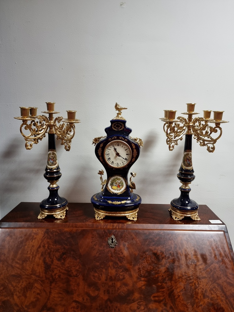 Fireplace clock and candlesticks 